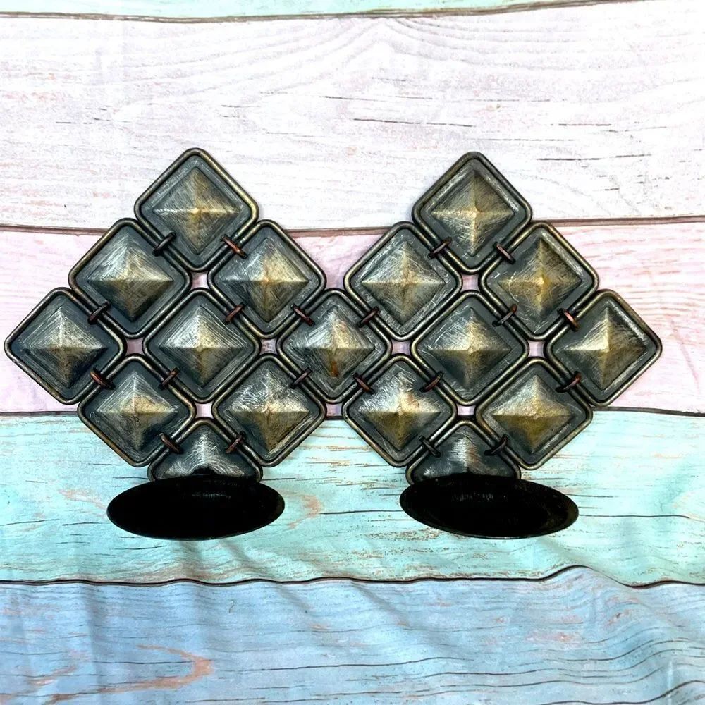 🧨⚡️💵🎲 Wall Mount Double Pillar Metal Candle Holder Display Excellent Preloved